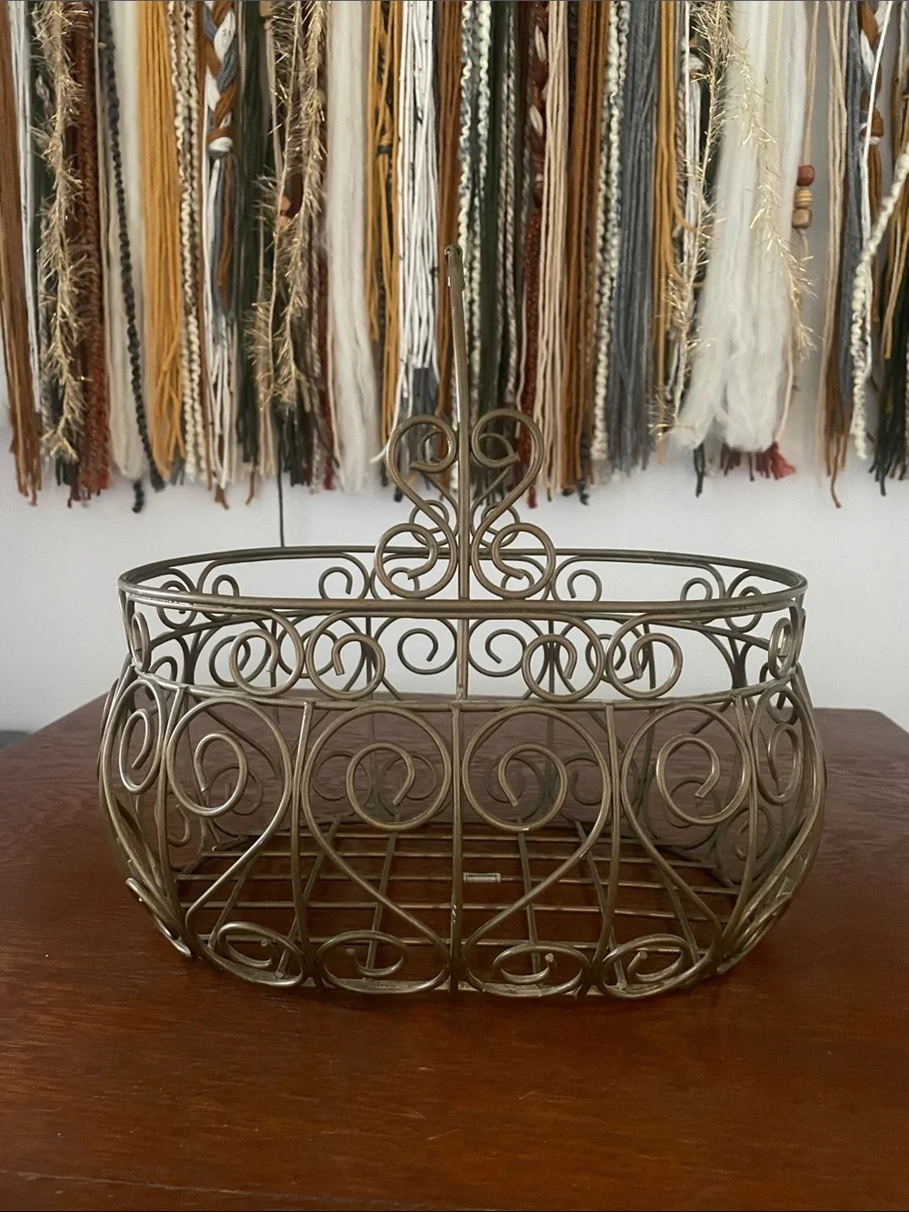 Metal gold basket with handle oval shape